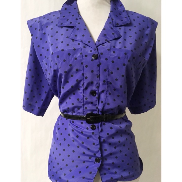 Vintage Tops - Blue & Polka Dot Top Size Medium